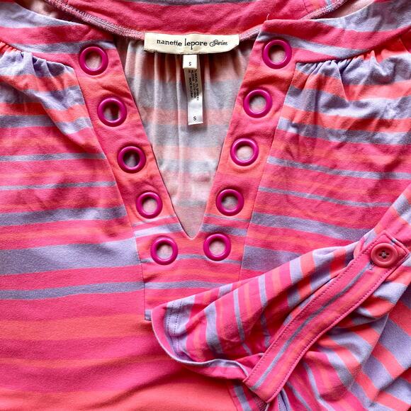 Nanette Lepore Swim Barbie Hot Pink Pastel Lilac Striped Tunic Dress Coverup Top - Picture 8 of 10